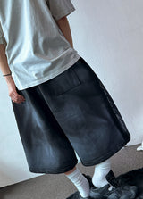 Space Side Lettering Distressed Bermuda Shorts 3color
