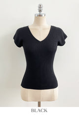 Beck V-Neck Ribbed Cap Sleeve Knit Tee