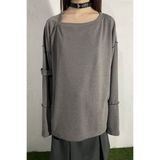 スリップネックオーバーロックトップ : GREY