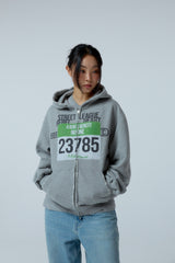 Street league artwork damage washing hoodie zip-up (Melange)