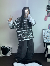 ミリタリーレイヤードオーバーフィットロゴスリーブTシャツ 🩶💚🤍2カラー