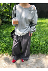 チェックディテールワイドスラックスパンツ
