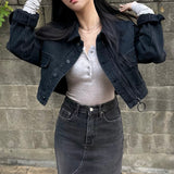 BLACK LOOSE FIT CROPPED DENIM JACKET code 20003
