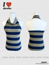 ホルターネックホットストライプスリーブレスTシャツ