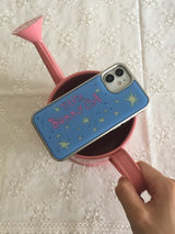 Little Bunny Cat Glass Silver Bumper Case ( Blue )