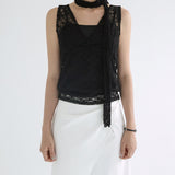 [Plia] Flower Lace V-Neck Layered Sleeveless Top - 3 Colors