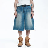 Star 8-part denim bermuda pants - DEEP BLUE