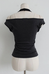 HALTER-STRAP DRAPED OFF-SHOULDER TOP (3COLORS!)