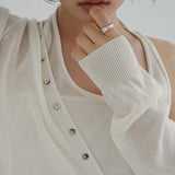[Enzha] V-neck button see-through halter sleeveless cardigan - 4color
