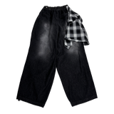 check layer denim pants