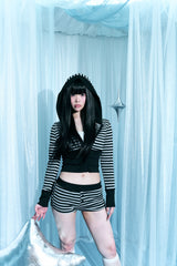 Stripe cropped hooded zip-up shot pants set-up two-piece