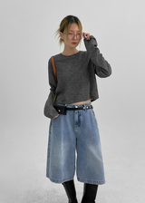 [MADE] Bessian Summer Knit Feel Crop Long Sleeve T-shirt