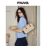 muva.ライトレトロ スプライスド キャンバス ボストンバッグ ラージキャパシティ ショルダーバッグ