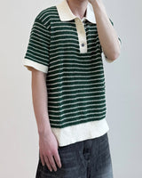 Windy Buckle Stripe Collar Short Sleeve Knit