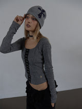 CROSS STUDDED BEANIE / MELANGE GRAY