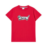 ドッグロゴスリムフィットアップリケTシャツ レッド