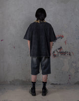 HIERARCHY STUDIOS TYPEWRITER - ウォッシュドブラックスカーオーバーサイズTシャツ