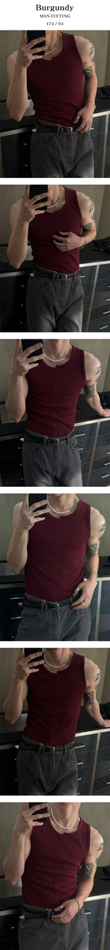 [MUSCLE FIT] Unbalance slit sleeveless(4color)