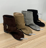 Fold suede buckle strap flat flip-flop boots