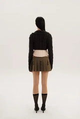 Button pleats skirt - brown