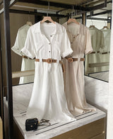Moan Linen Pocket H-Line Shirt One Piece (Belt Set)