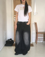 Minta Washing Side Pintuck Wide Denim Pants