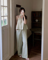 Bean linen blouse & pants & tie set