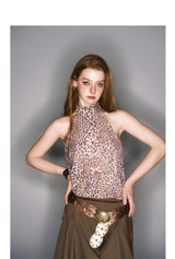 2025 Spring/Summer New Leopard Print Sleeveless Drawstring Adjustable Top