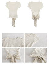 Back scarf bow see-through short sleeve T-shirt
