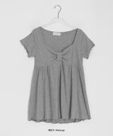 ナヒルズ シャーリング ショートスリーブ レイヤードリボン リブTシャツ