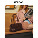 muva. Treasure Pouch, Genuine‑Leather Commuter Tote Bag, Large‑Capacity Zippered Relaxed‑Style Trendy Purse for Women, New Arrival Aug 21