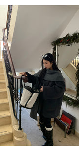 チャコールキルティングラウンドマフラージャケット