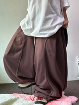 コリアン/ストリング 🤍 フォーマルカーブフロントプレートコットンストリングバルーンパンツ 🤍🩶🤎🖤 - 5 カラーズ