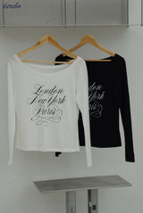 ワイドネックレタリングノーマルフィット長袖Tシャツ