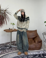 Rough Curved Washed Denim Pants