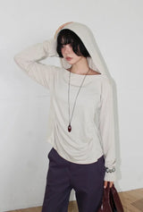 BOAT-NECK SHIRRING HOOD TOP