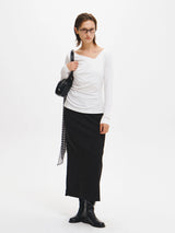 DRAPE SHIRRING LONG SLEEVE T-SHIRT