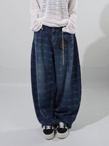 (UNISEX) チェックワイドデニムパンツ