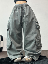 フリース/ストリング ツーカーゴリベットワイドバルーンロングパンツ💚🤎🖤🩶4カラー