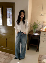 デイリーウォッシングコットン100ワイドデニムパンツ