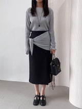Raond Belt H-line Cut-out Long Skirt