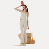 Oatmeal Grey Knitted Sleeveless Pajama Set – Soft Camisole & Shorts | Breathable Summer Sleepwear"