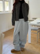 Hairy crop round knit cardigan(3color)