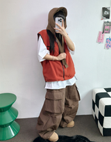 ヒーター❤カーゴオーバーロングバンディングパンツ 🩶🖤🤎💚4COLOR