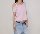 ダブ 切りっぱなし オフショルダー 半袖 Tシャツ