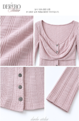 Lady Pink Gray Layered Long-Sleeve Top
