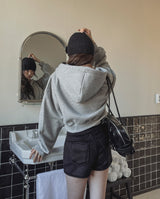 [U-BASIC] Tom Brushed Two Way Crop Hood Zip-Up