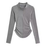 Half Turtle Side Shirring Long Sleeve Zip-Up