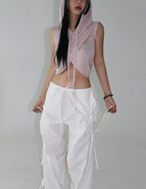 ribbon string shirring wide pants