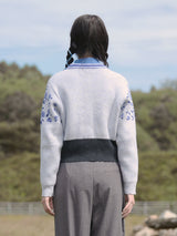 Waist Banding Floral Cardigan (Blue)